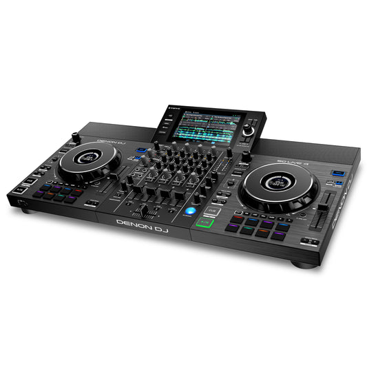 Denon DJ SC LIVE 4 standalone 4-deck controller, Wi-Fi streaming, speakers, stem separation.