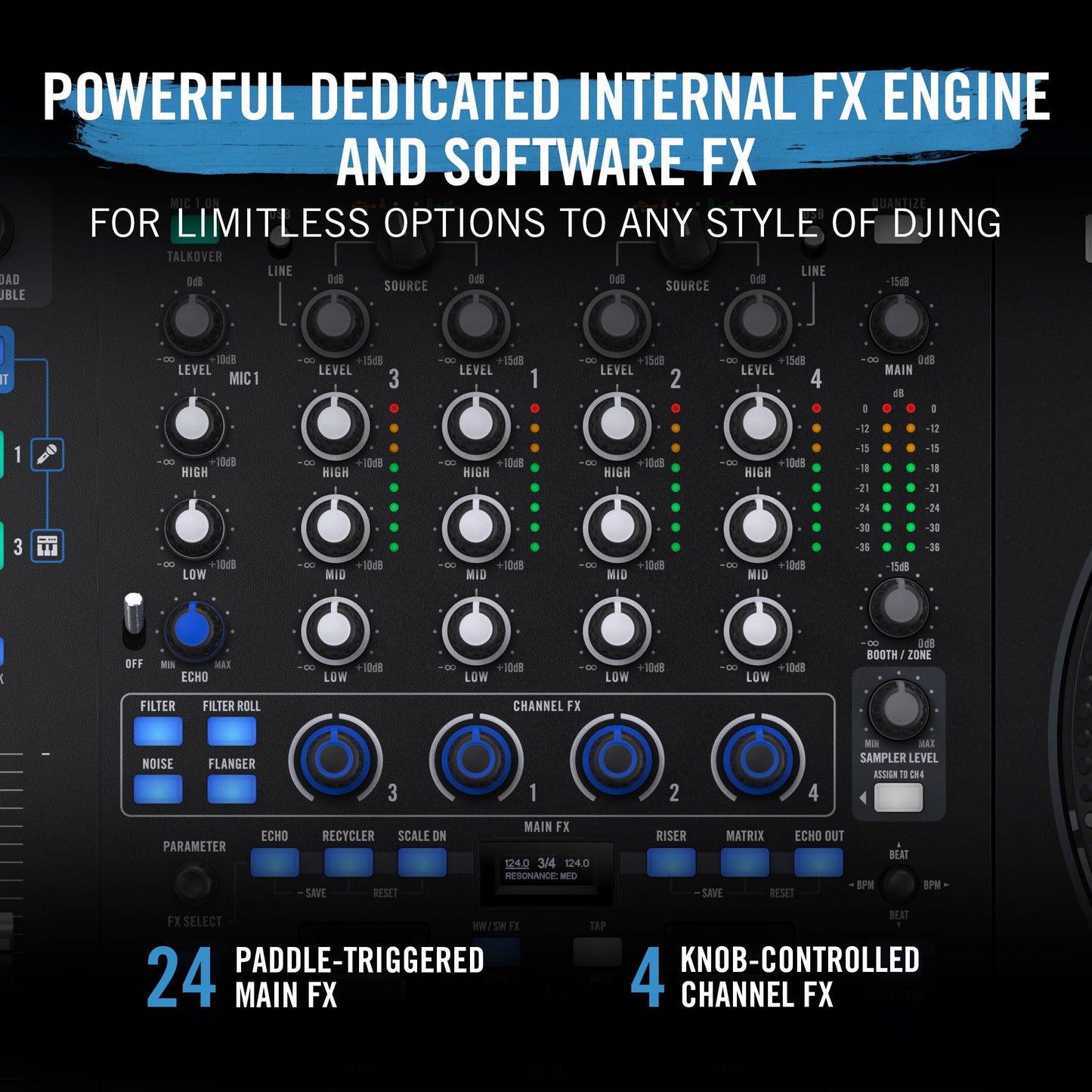 RANE FOUR 4-Channel Serato DJ Controller with 8.5" Display Jog Wheels, Stems & Internal FX