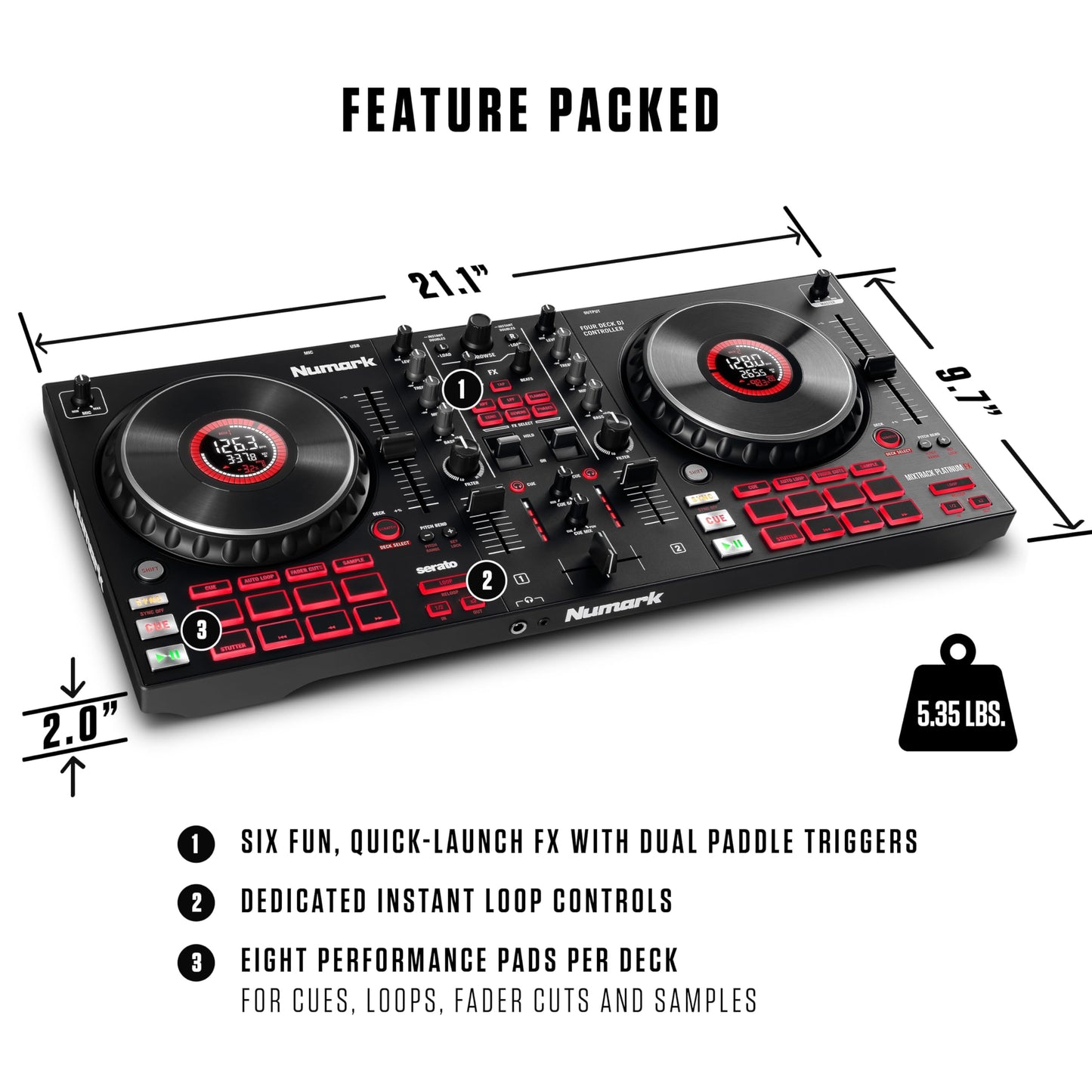 Numark Mixtrack Platinum FX 2-Channel DJ Controller with Jog Wheel Displays for Serato DJ