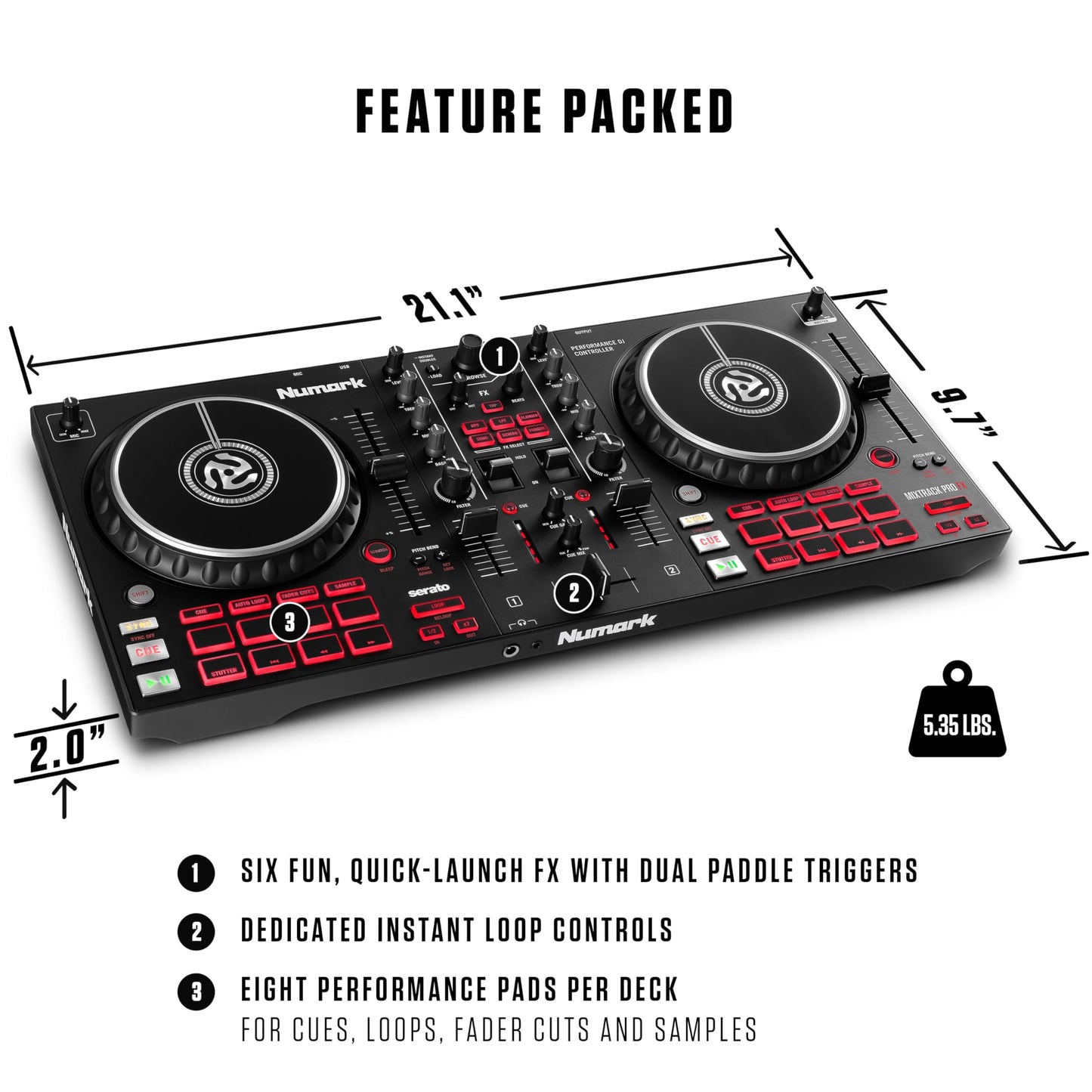 Numark Mixtrack Pro FX 2-Deck DJ Controller with Effects Paddles & Audio Interface for Serato DJ Lite