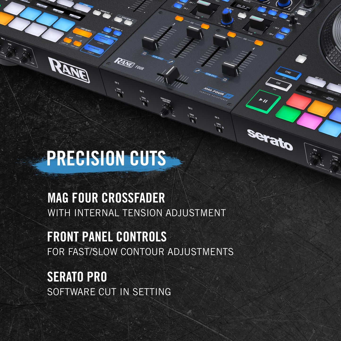 RANE FOUR 4-Channel Serato DJ Controller with 8.5" Display Jog Wheels, Stems & Internal FX