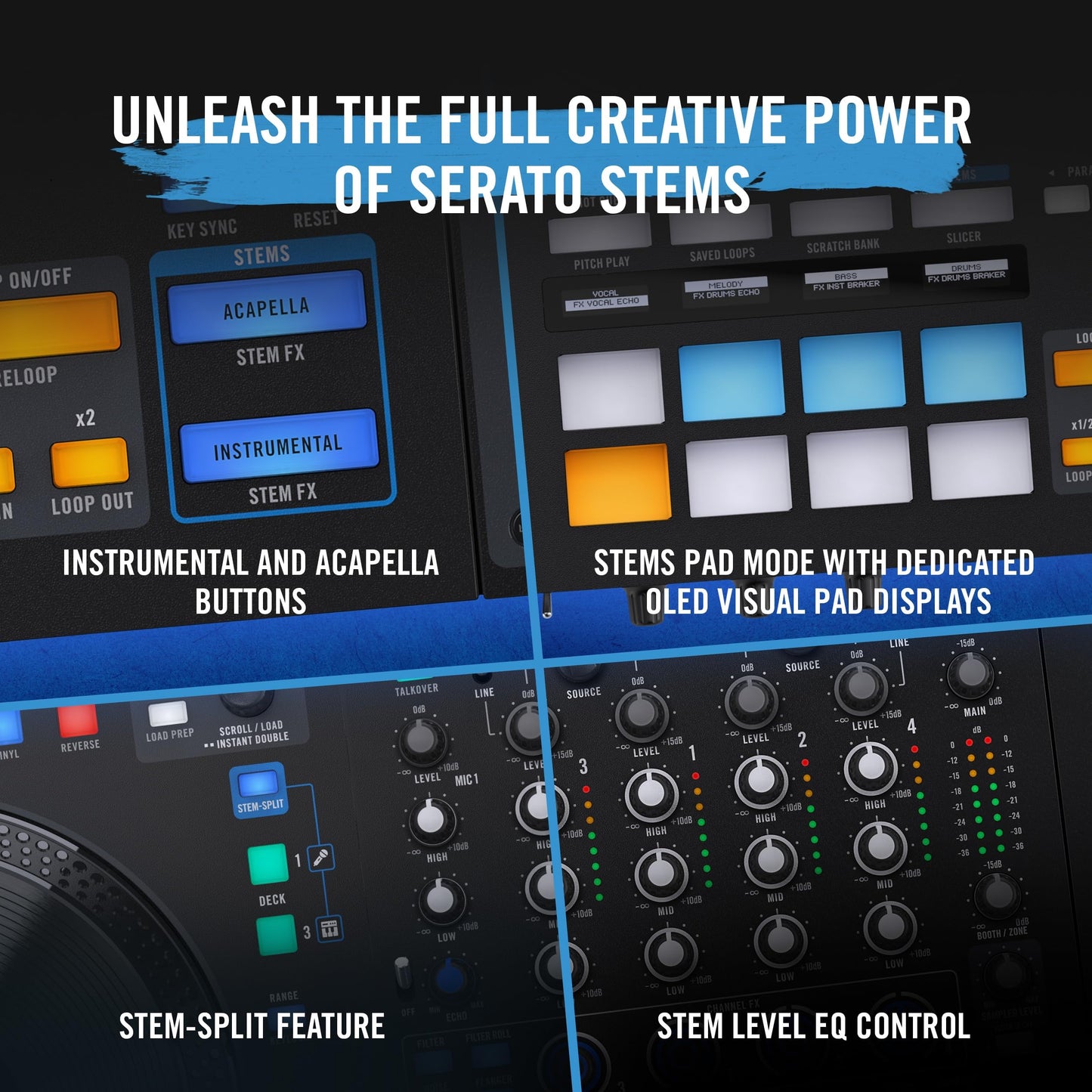 RANE FOUR 4-Channel Serato DJ Controller with 8.5" Display Jog Wheels, Stems & Internal FX