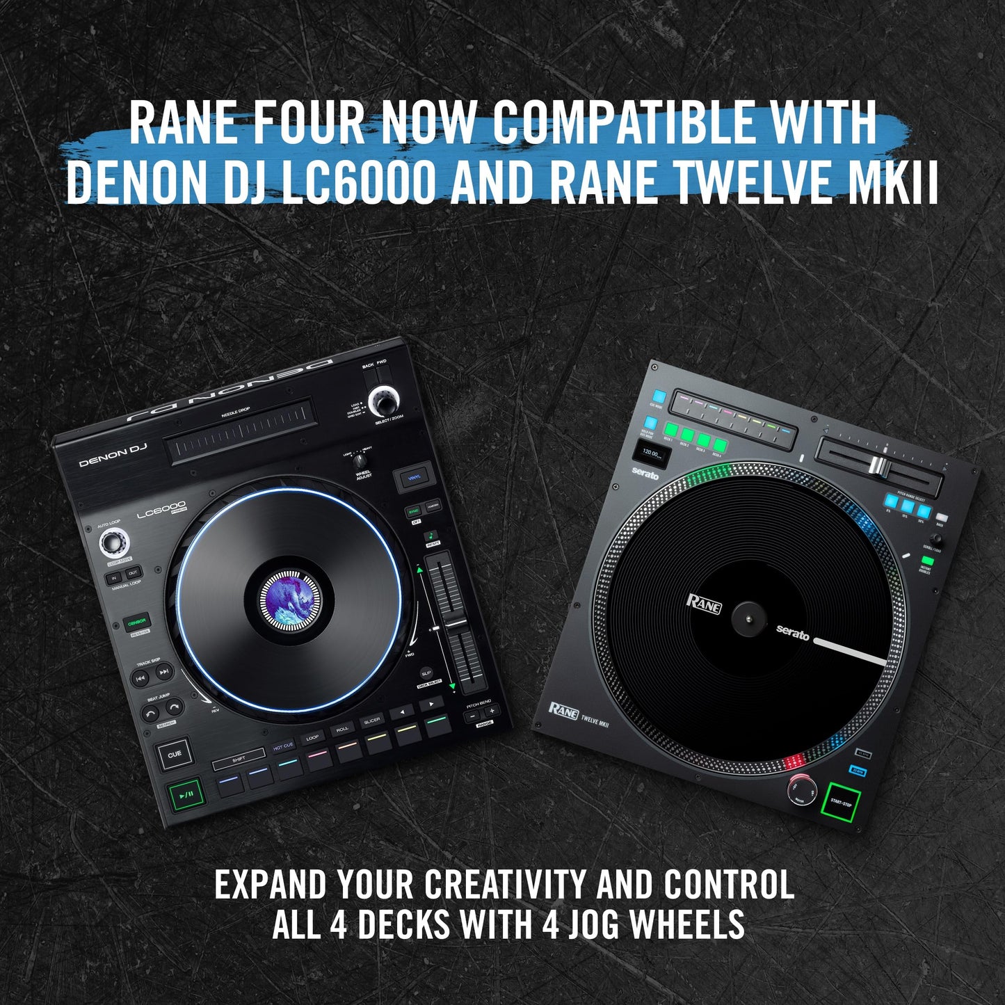RANE FOUR 4-Channel Serato DJ Controller with 8.5" Display Jog Wheels, Stems & Internal FX